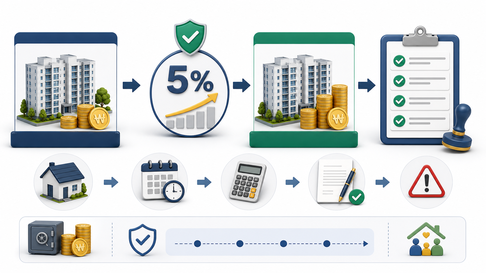 전세보증금 5% 인상 한도 계산 흐름을 보여주는 인포그래픽