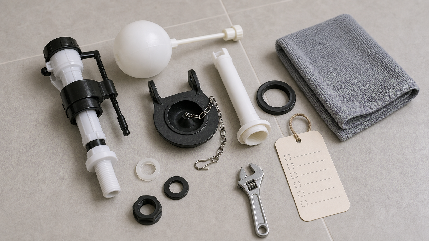 변기 필밸브와 플래퍼, 체인 상태를 확인하는 점검 이미지