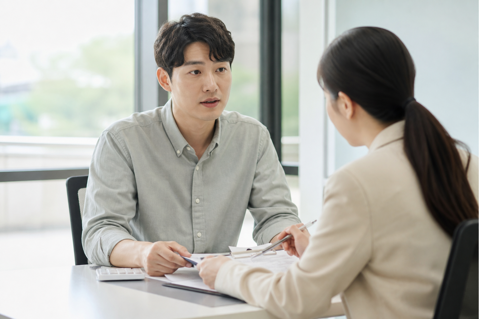 전입세대확인서와 전세계약 서류를 상담하는 모습